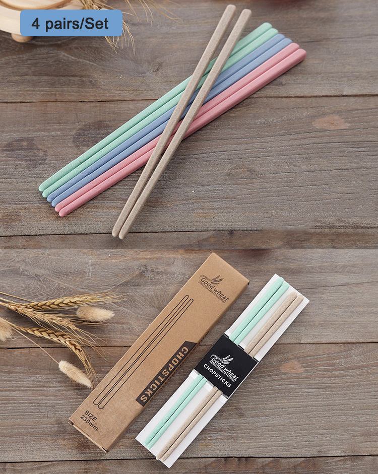 4 Pairs Mildewproof Wheat Straw Chopsticks for for Household Kitchen Restaurant Travel Picnic