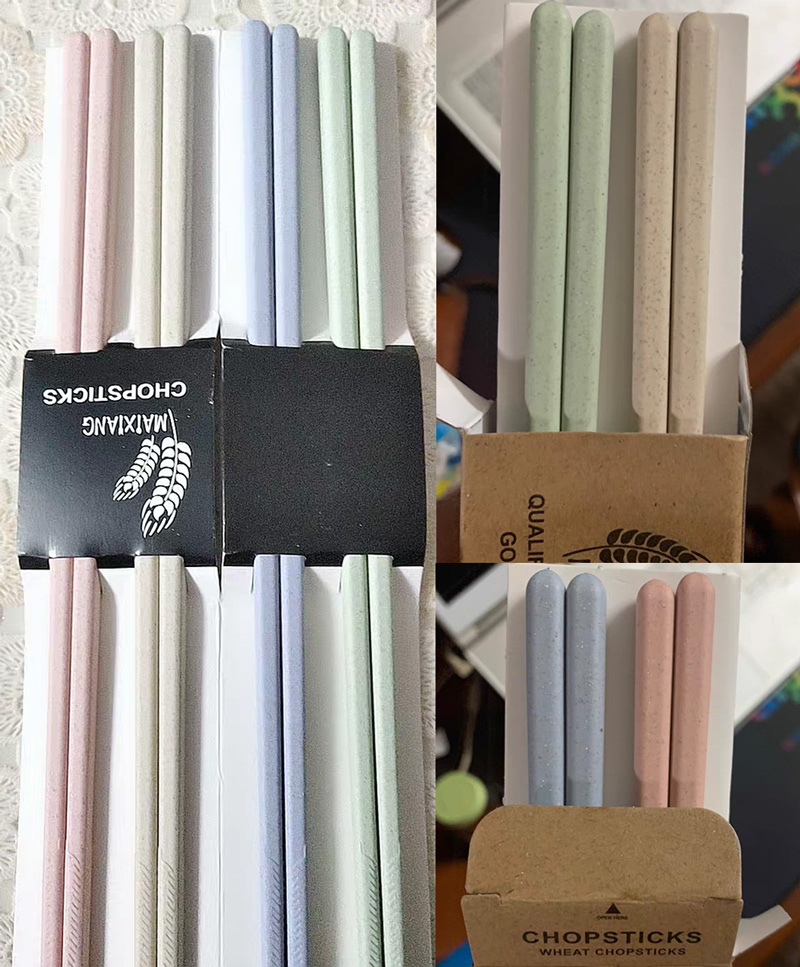 4 Pairs Mildewproof Wheat Straw Chopsticks for for Household Kitchen Restaurant Travel Picnic