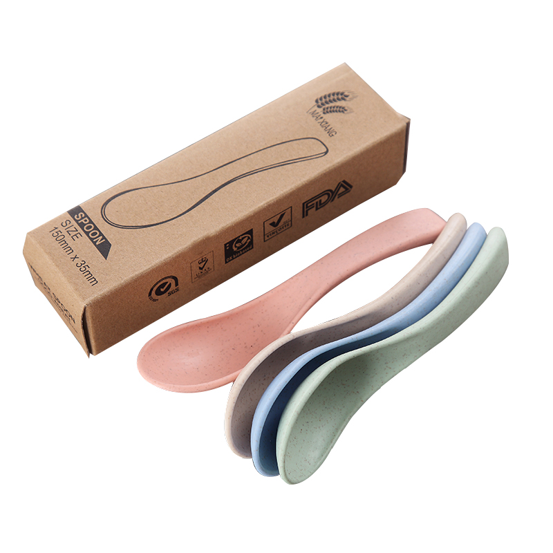 Kitchen Meal Cutlery Set Chinese WonTon Soup Spoon Wheat Straw Plastic Spoons for Baby Kids Adults