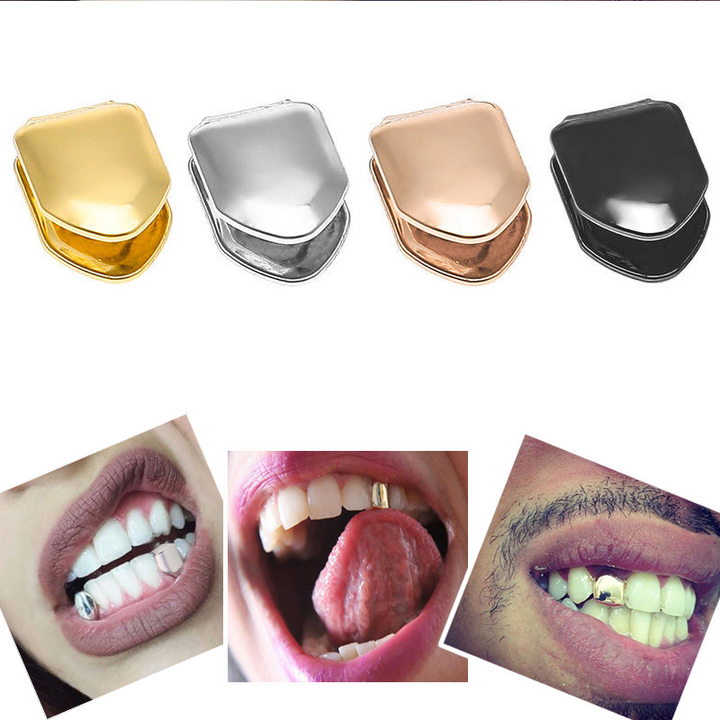 Hip-Hop Golden Braces Golden Single Teeth Caps Top Bottom Grill Set Canine Flat Teeth
