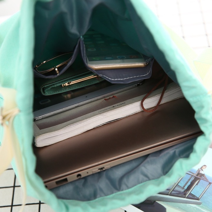 Women's Canvas Backpack Shoulder Bag Bucket Bag With String