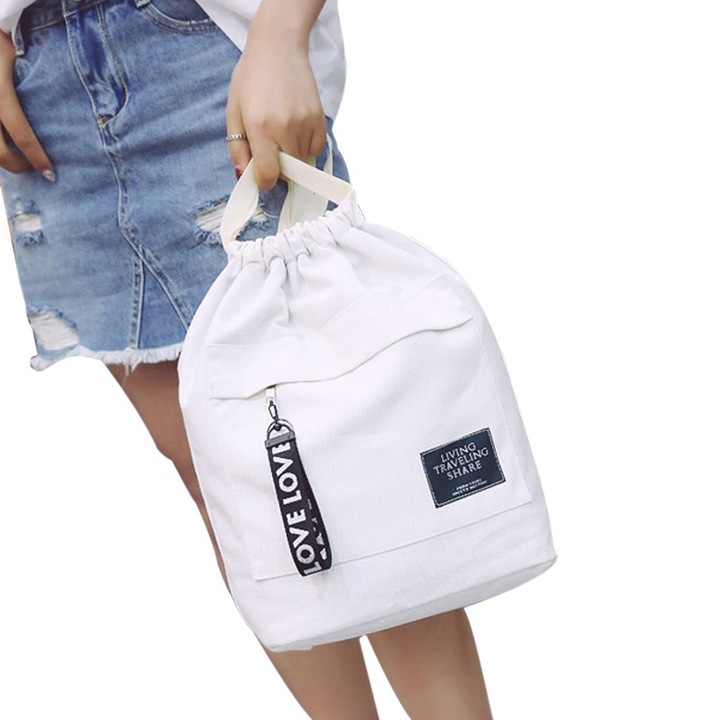 Women's Canvas Backpack Shoulder Bag Bucket Bag With String