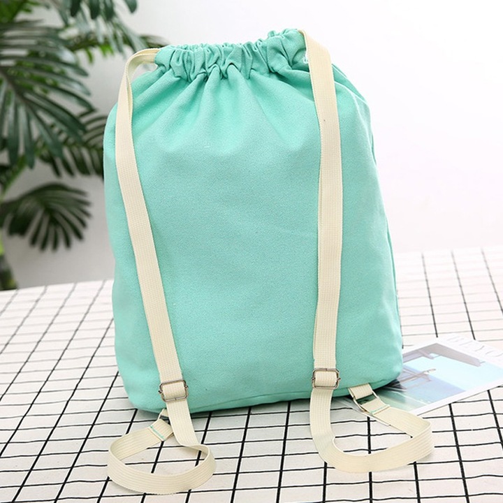 Women's Canvas Backpack Shoulder Bag Bucket Bag With String