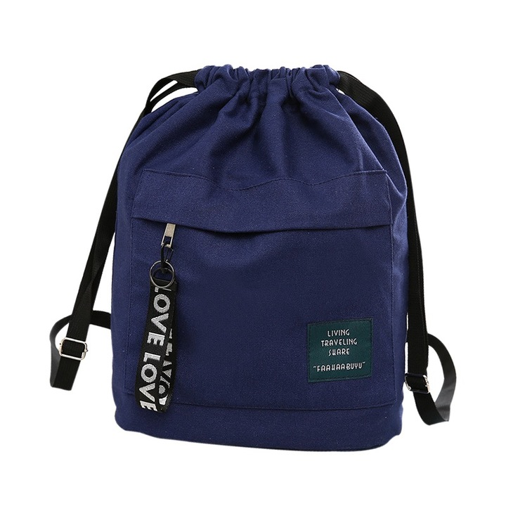 Women's Canvas Backpack Shoulder Bag Bucket Bag With String