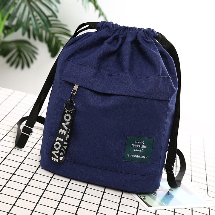 Women's Canvas Backpack Shoulder Bag Bucket Bag With String