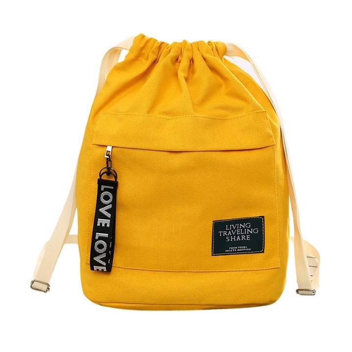 Women's Canvas Backpack Shoulder Bag Bucket Bag With String