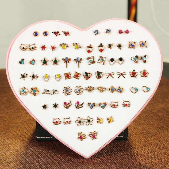 36 Pair Hypoallergenic Rhinestone Plastic Boxed Mini Earrings Temperament Earrings Set