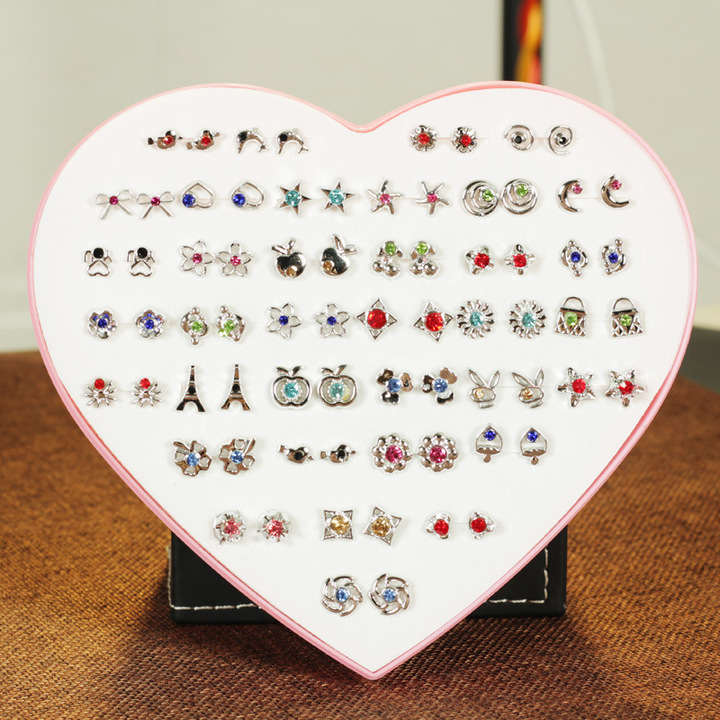 36 Pair Hypoallergenic Rhinestone Plastic Boxed Mini Earrings Temperament Earrings Set