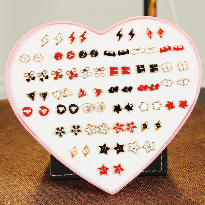 36 Pair Hypoallergenic Rhinestone Plastic Boxed Mini Earrings Temperament Earrings Set