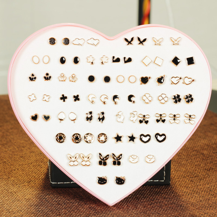 36 Pair Hypoallergenic Rhinestone Plastic Boxed Mini Earrings Temperament Earrings Set