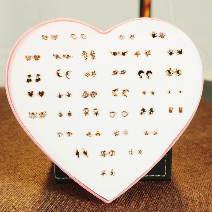 36 Pair Hypoallergenic Rhinestone Plastic Boxed Mini Earrings Temperament Earrings Set