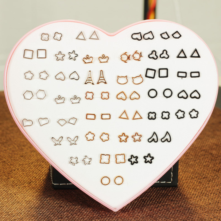 36 Pair Hypoallergenic Rhinestone Plastic Boxed Mini Earrings Temperament Earrings Set