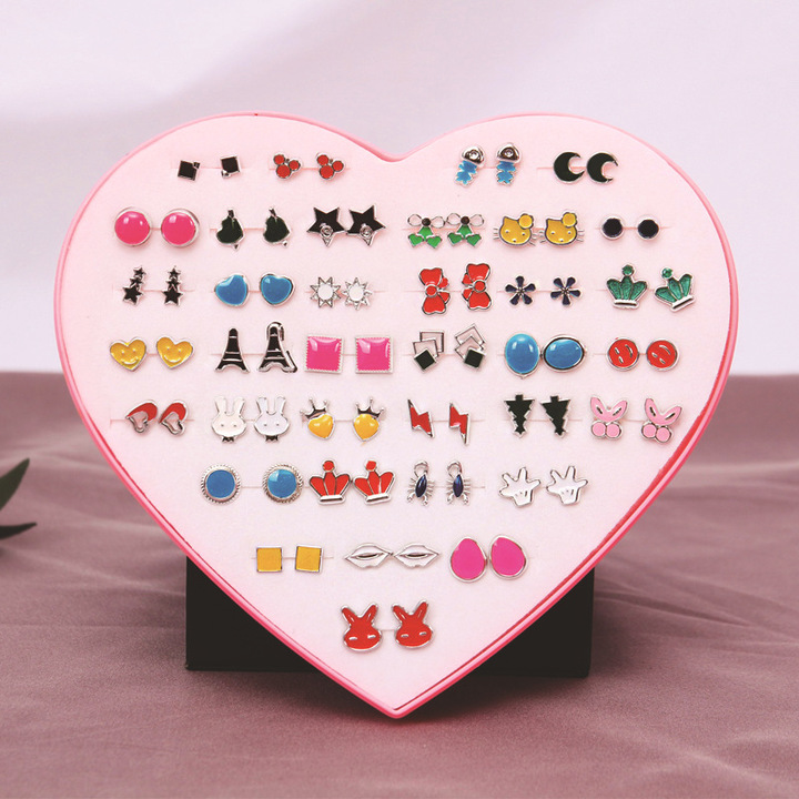36 Pair Hypoallergenic Rhinestone Plastic Boxed Mini Earrings Temperament Earrings Set