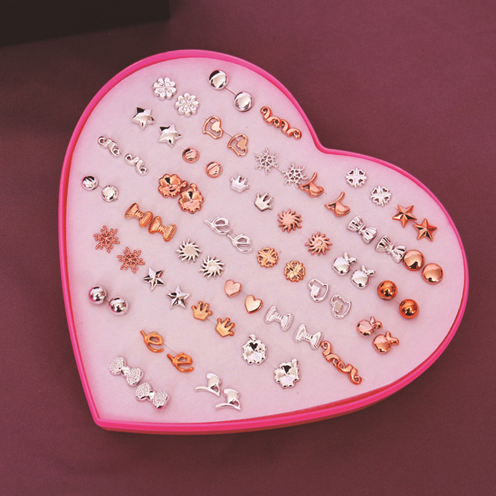 36 Pair Hypoallergenic Rhinestone Plastic Boxed Mini Earrings Temperament Earrings Set