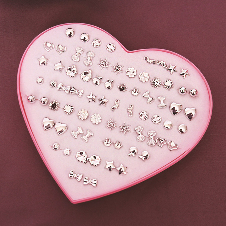 36 Pair Hypoallergenic Rhinestone Plastic Boxed Mini Earrings Temperament Earrings Set