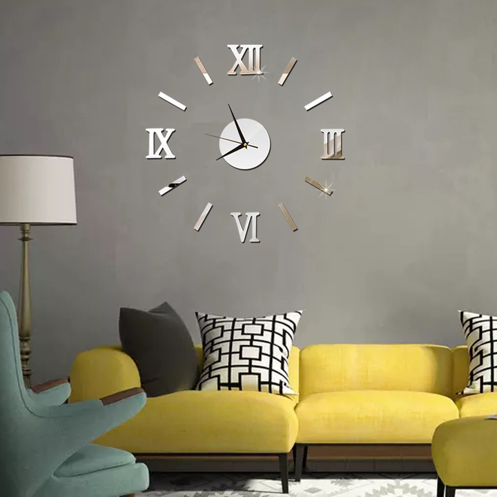 Allwin Modern DIY Interior Roman Wall Clock Wall Clock 3D Sticker Home Mirror