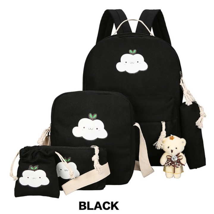 6 Pcs/Set Fashion Women Canvas Backpack Cloud Printed Shoulder Bags Pencil Case Girl School Bag