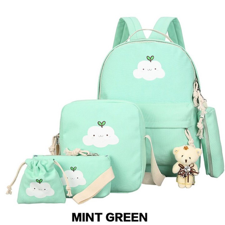 6 Pcs/Set Fashion Women Canvas Backpack Cloud Printed Shoulder Bags Pencil Case Girl School Bag