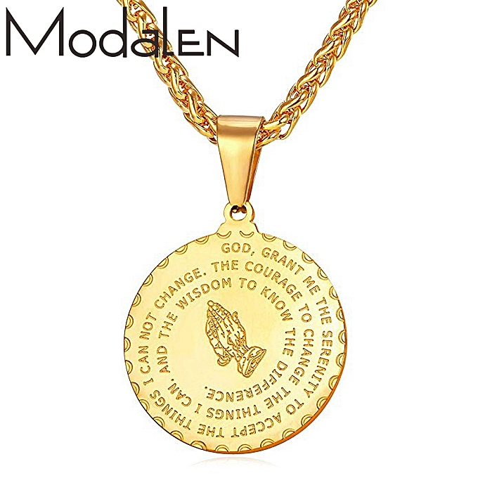 Fashion Bible Verse Prayer Necklace Jewelry Stainless Steel Praying Hands Coin Medal Pendant
