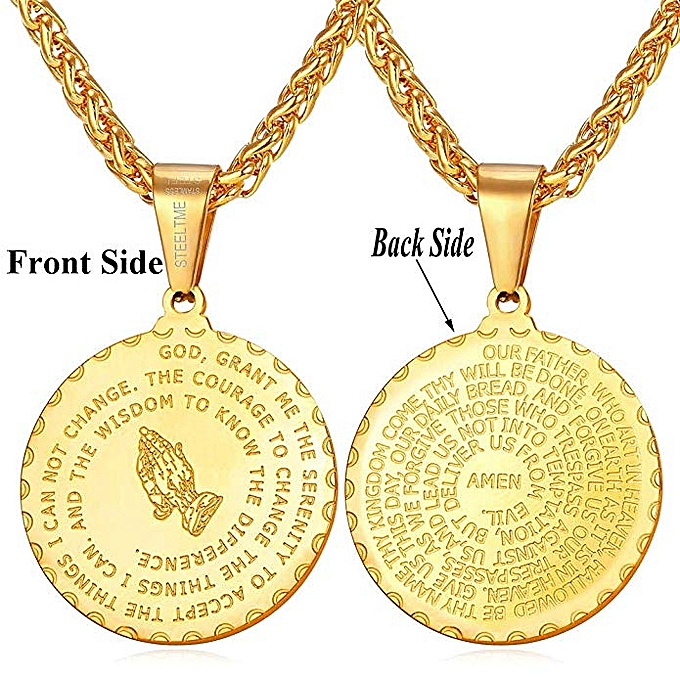 Fashion Bible Verse Prayer Necklace Jewelry Stainless Steel Praying Hands Coin Medal Pendant