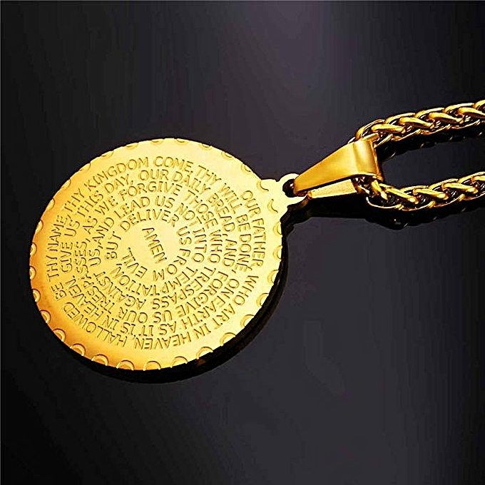 Fashion Bible Verse Prayer Necklace Jewelry Stainless Steel Praying Hands Coin Medal Pendant