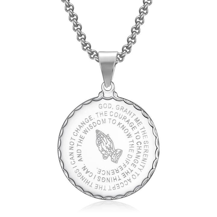 Fashion Bible Verse Prayer Necklace Jewelry Stainless Steel Praying Hands Coin Medal Pendant