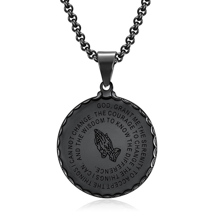 Fashion Bible Verse Prayer Necklace Jewelry Stainless Steel Praying Hands Coin Medal Pendant