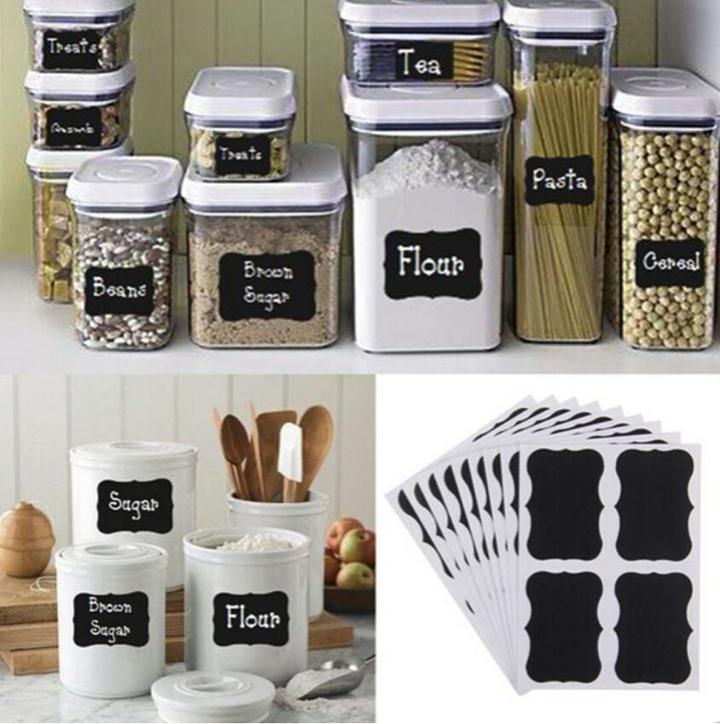 18PCS Fancy Black Board Kitchen Jam Jar Label Labels Stickers Decor Chalkboard