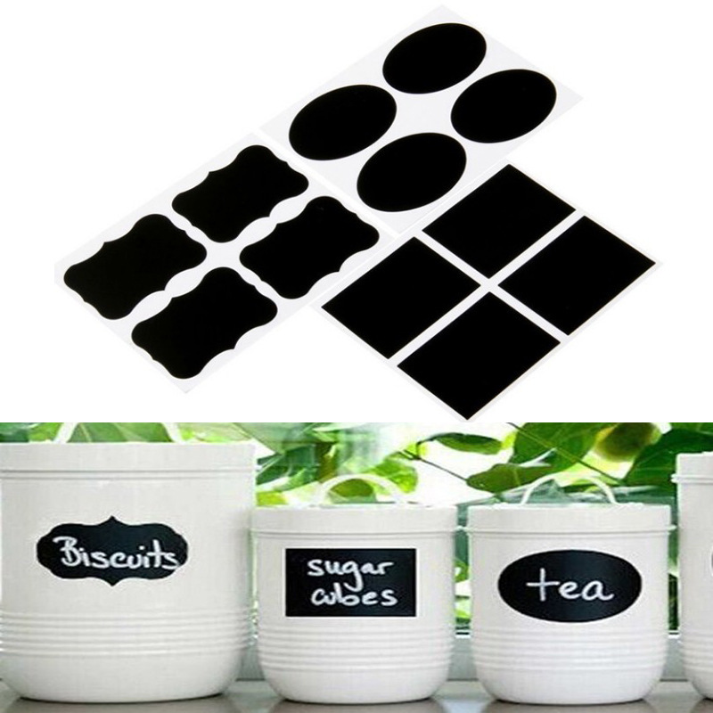 18PCS Fancy Black Board Kitchen Jam Jar Label Labels Stickers Decor Chalkboard