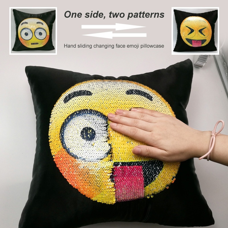 Exclusive discounts for Cute DIY Changing Face Emoji Pillows Sequin Mermaid Smiley Face Pillow Sofa Cushion Home Decor