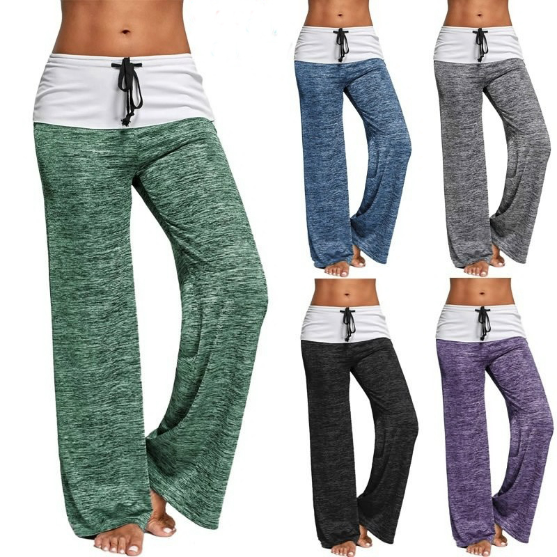 Phoenix Women&apos;s Color Block Wide Leg Palazzo Yoga Pants Middle Waist Loose Long Pants Plus Size