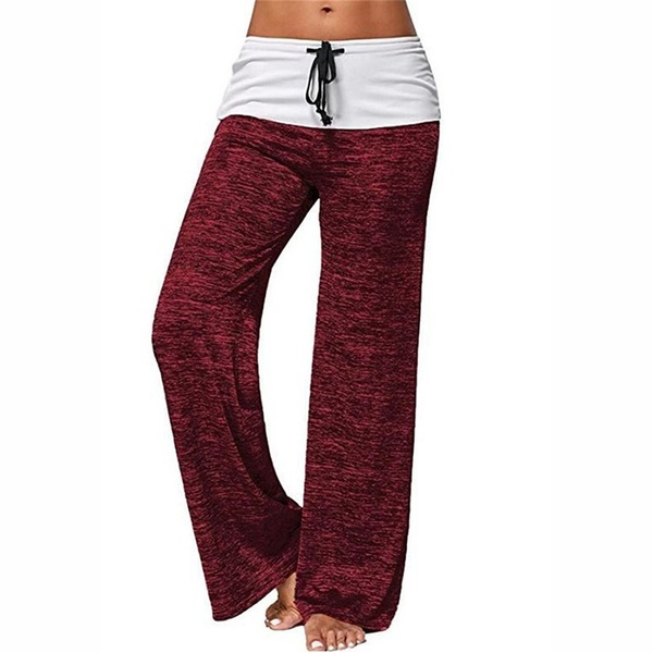 Phoenix Women&apos;s Color Block Wide Leg Palazzo Yoga Pants Middle Waist Loose Long Pants Plus Size