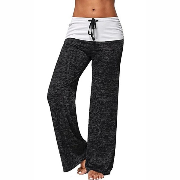 Phoenix Women&apos;s Color Block Wide Leg Palazzo Yoga Pants Middle Waist Loose Long Pants Plus Size