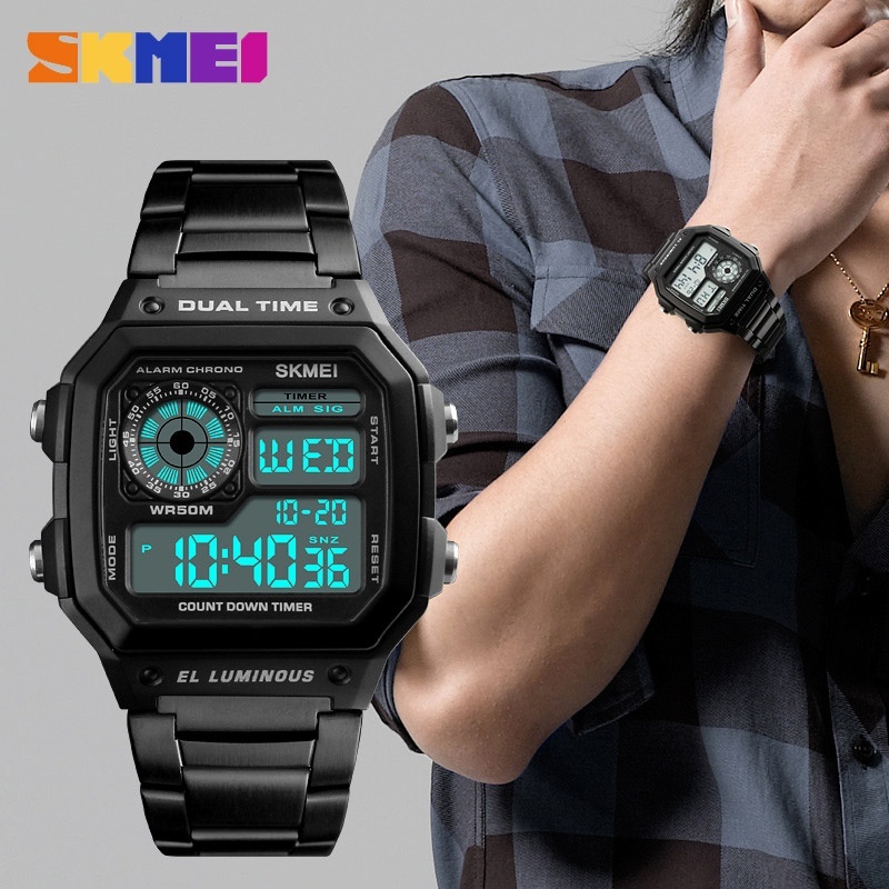 SKMEI Men's Accessories Watch Count Down Waterproof Stainless Steel Digital Wristwatch Male Clock