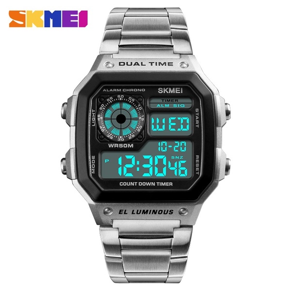 SKMEI Men's Accessories Watch Count Down Waterproof Stainless Steel Digital Wristwatch Male Clock