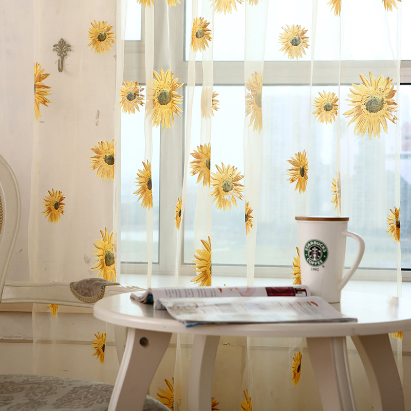 Sunflower Window Curtains Screening Finished Burnout Tulle Curtain Kitchen Balcony Home Decor