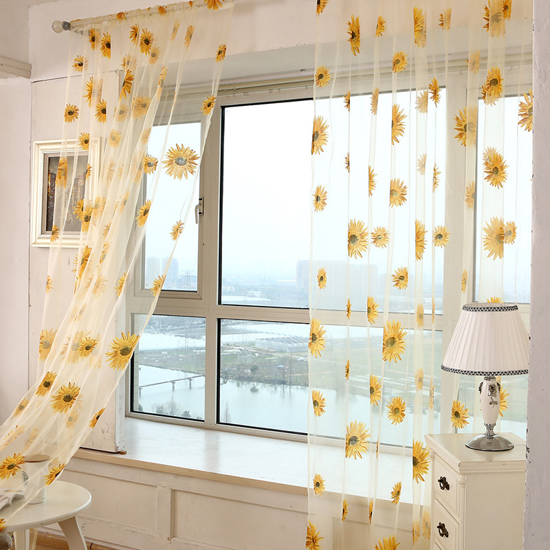 Sunflower Window Curtains Screening Finished Burnout Tulle Curtain Kitchen Balcony Home Decor