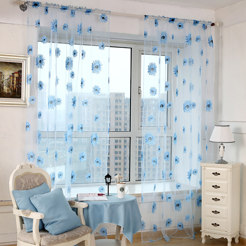 Sunflower Window Curtains Screening Finished Burnout Tulle Curtain Kitchen Balcony Home Decor