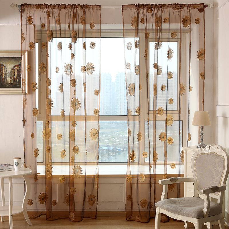 Sunflower Window Curtains Screening Finished Burnout Tulle Curtain Kitchen Balcony Home Decor