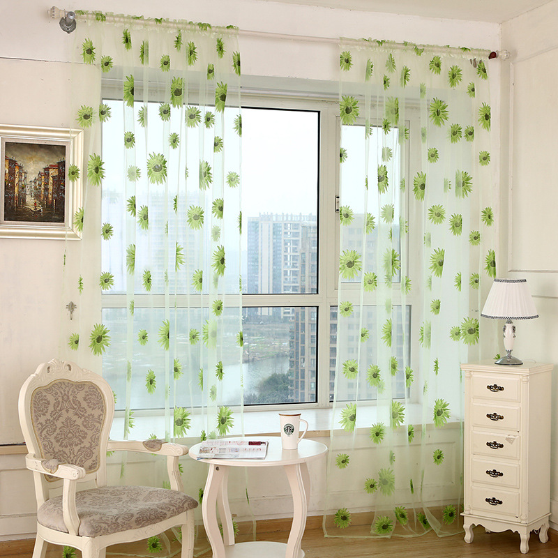 Sunflower Window Curtains Screening Finished Burnout Tulle Curtain Kitchen Balcony Home Decor