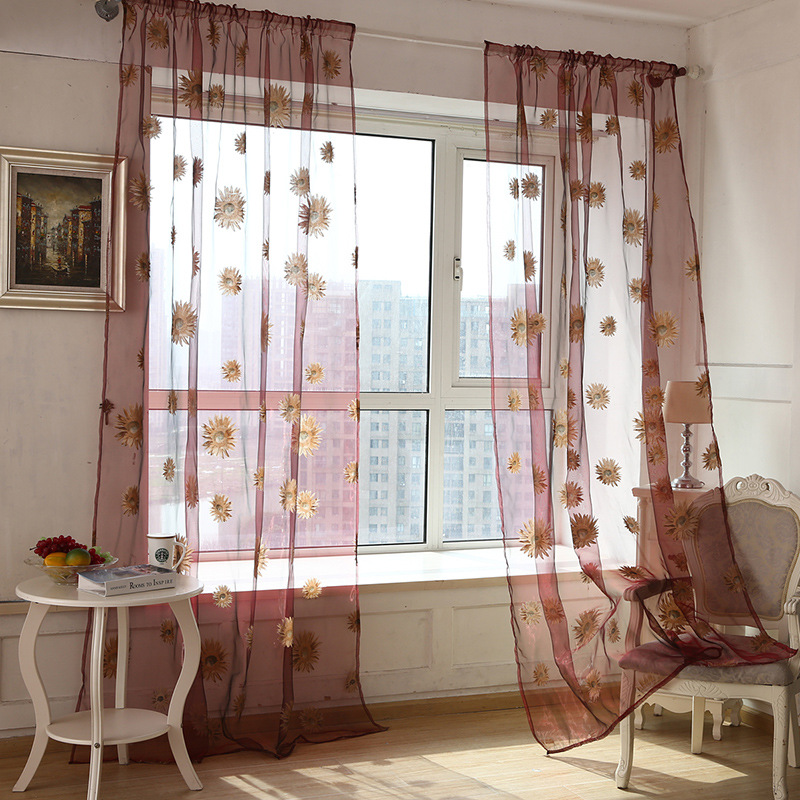 Sunflower Window Curtains Screening Finished Burnout Tulle Curtain Kitchen Balcony Home Decor