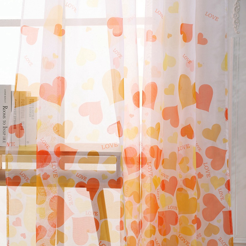 Home Window Decoration Fashion Washable Gauze Curtain Printed Love Hearts Rod Curtain
