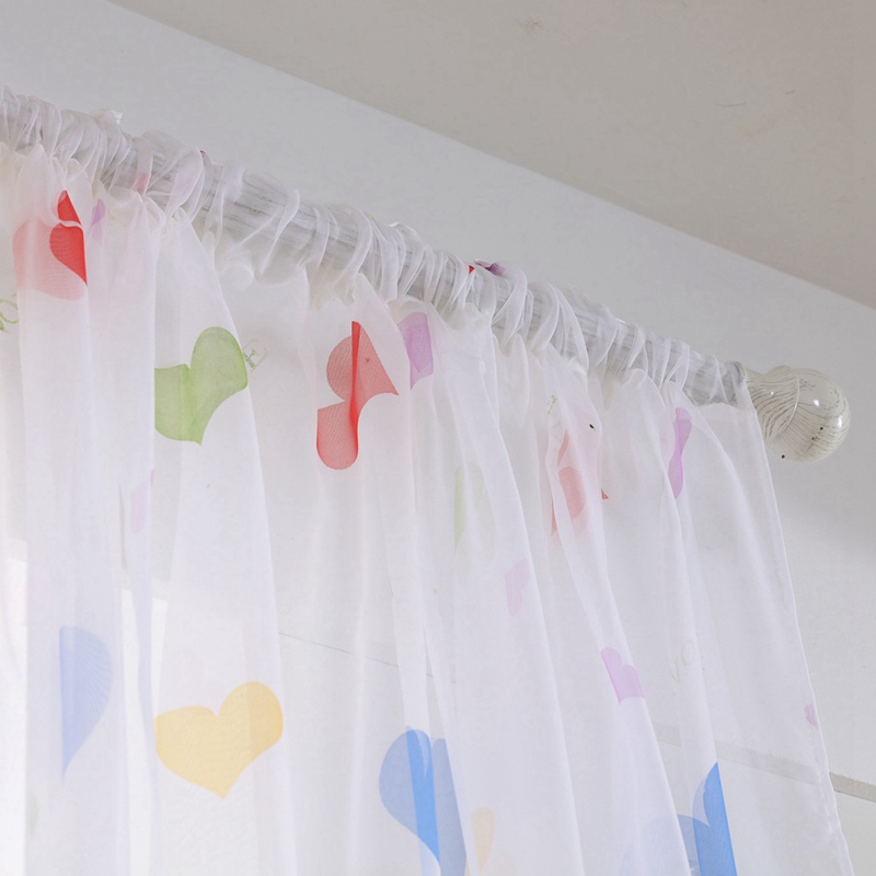 Home Window Decoration Fashion Washable Gauze Curtain Printed Love Hearts Rod Curtain