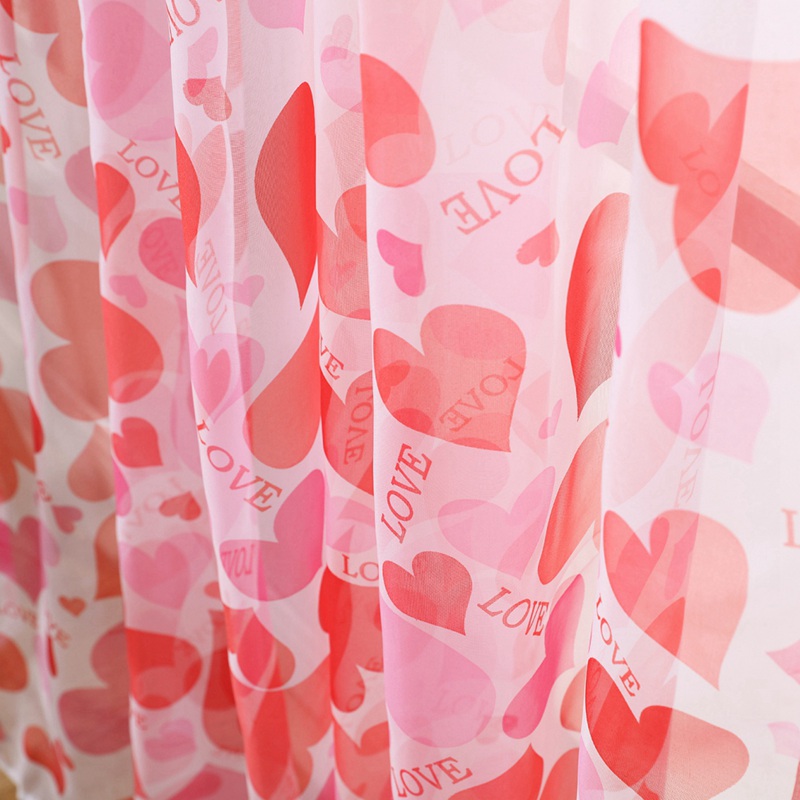Home Window Decoration Fashion Washable Gauze Curtain Printed Love Hearts Rod Curtain