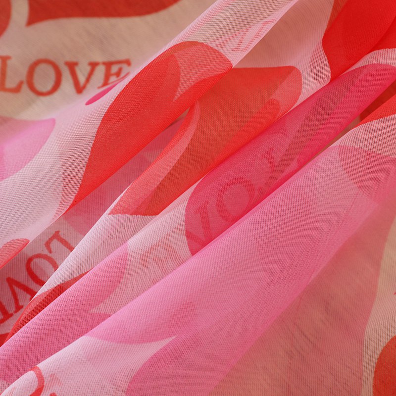 Home Window Decoration Fashion Washable Gauze Curtain Printed Love Hearts Rod Curtain