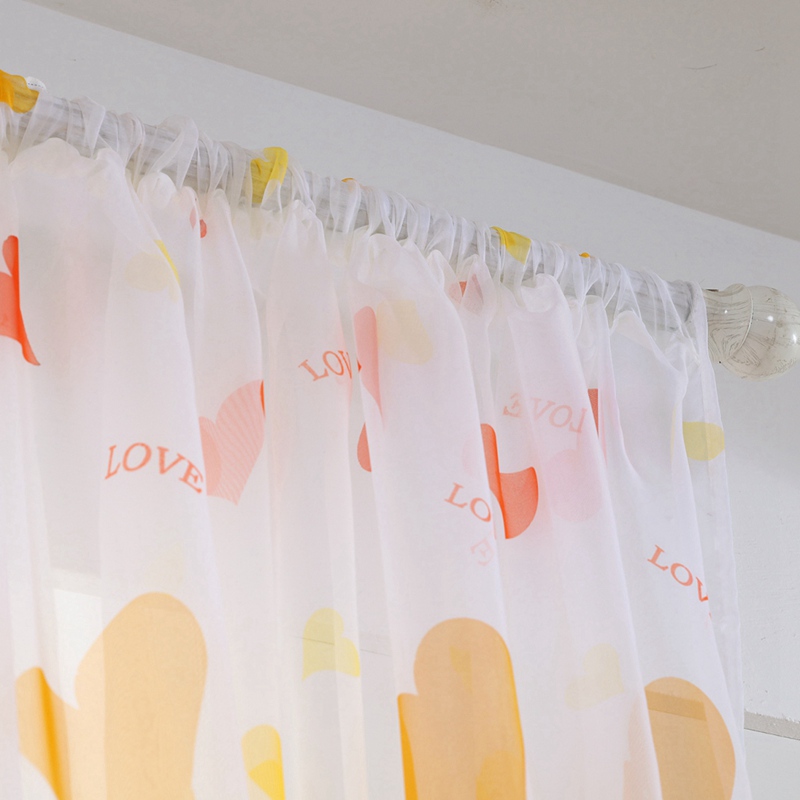 Home Window Decoration Fashion Washable Gauze Curtain Printed Love Hearts Rod Curtain