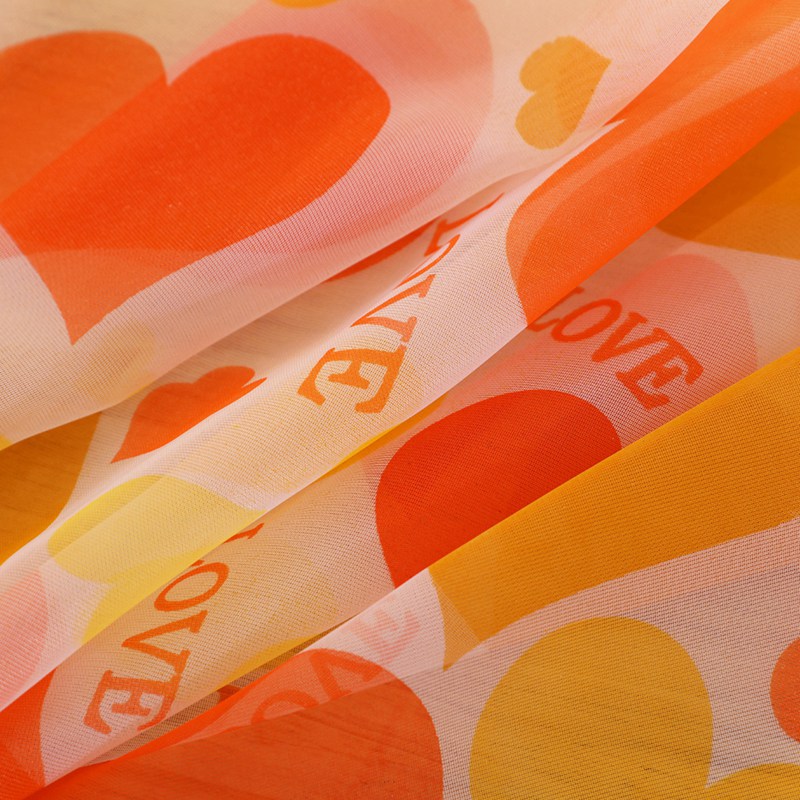 Home Window Decoration Fashion Washable Gauze Curtain Printed Love Hearts Rod Curtain