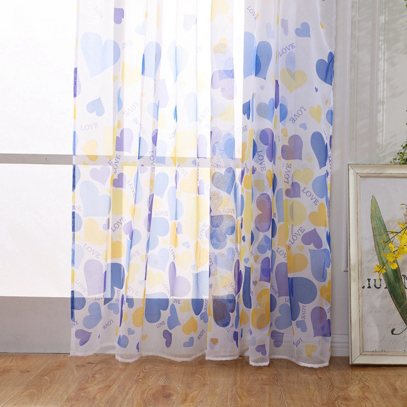 Home Window Decoration Fashion Washable Gauze Curtain Printed Love Hearts Rod Curtain