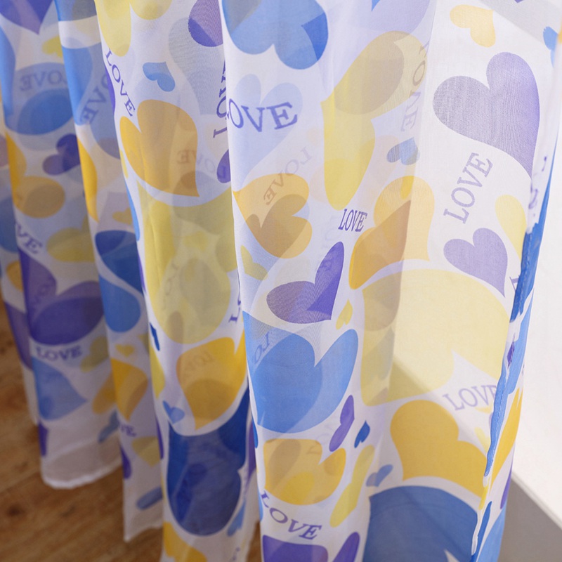 Home Window Decoration Fashion Washable Gauze Curtain Printed Love Hearts Rod Curtain