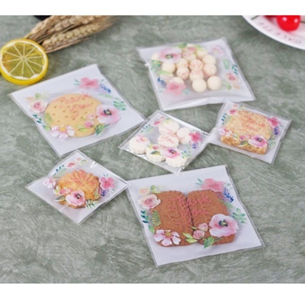 100pcs/set Rose Flower Plastic Bags Thank You Bags Wedding Party Craft Self Plastic Biscuit Bag